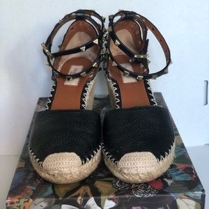 Valentino Garavani Rockstud Leather Espadrille Wedge